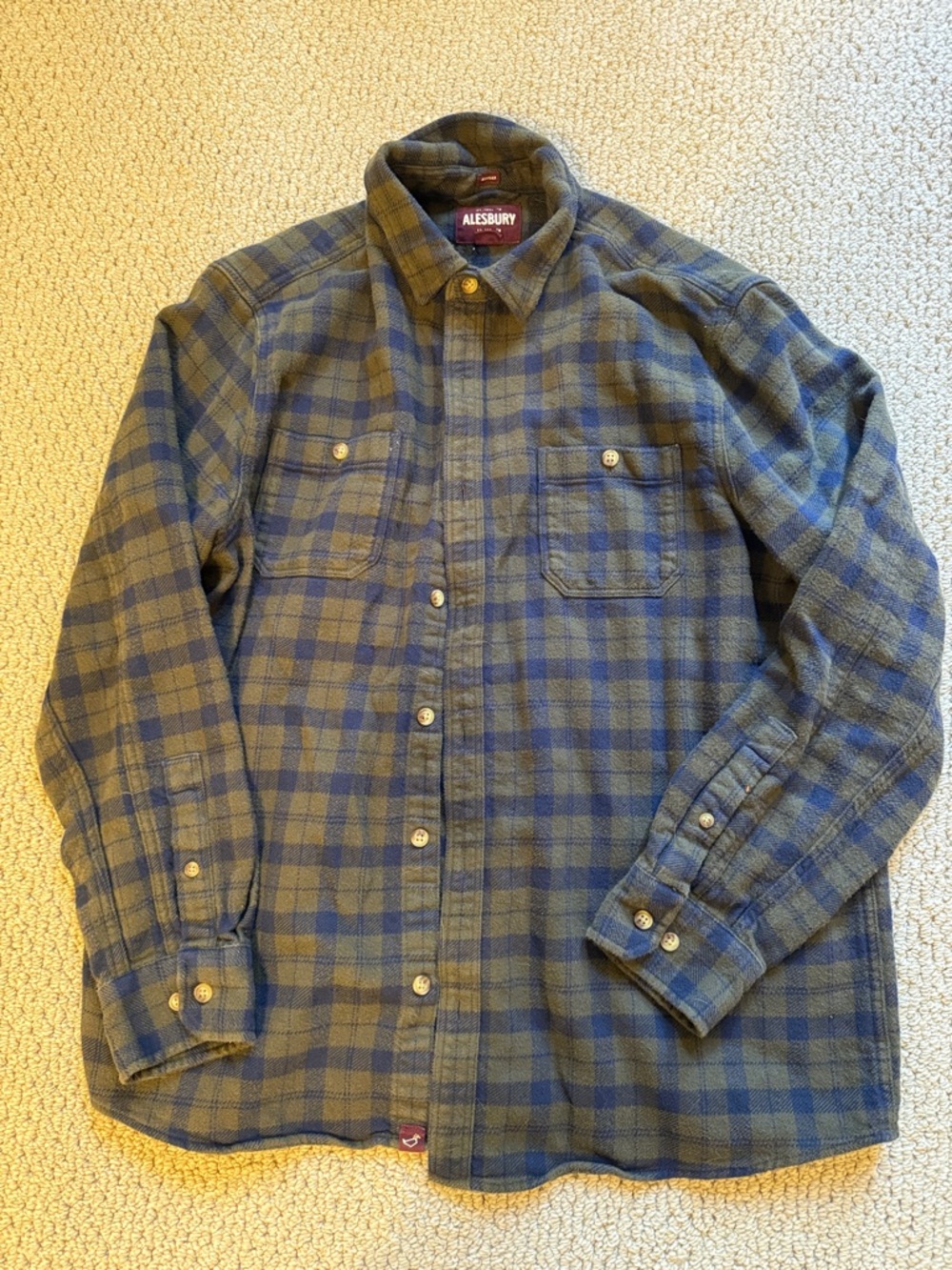 Alesbury Blue and Olive Plaid Casual Button-Down Shirt
